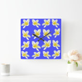 Frangipani Summer Breeze, Square Wall Clock. Vierkante Klok (Huis)