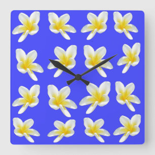 Frangipani Summer Breeze, Square Wall Clock. Vierkante Klok