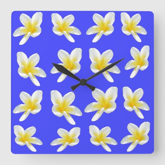 Frangipani Summer Breeze, Square Wall Clock. Vierkante Klok (Voorkant)