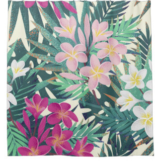 Frangipani Tropical: roze-wit . Douchegordijn