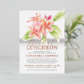 Frangipani waterverf bloemenbruidslunch folie uitnodiging (Staand Voorkant)
