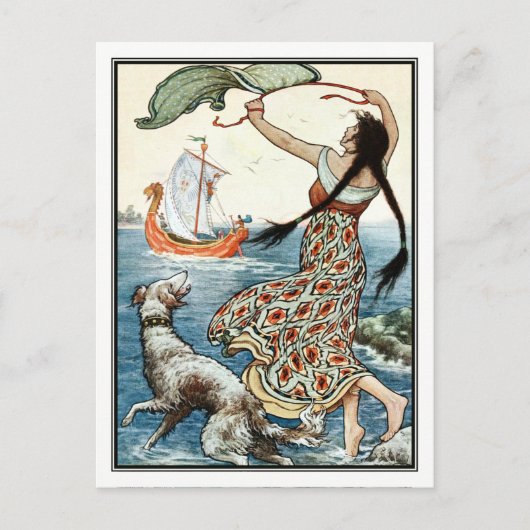 Frank C. Papé Pape - meisje met hond Briefkaart (Voorkant)