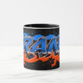 Frank prénom nom graffiti bleu orange tasse (Centre)