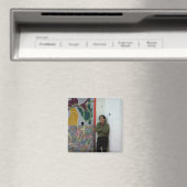 Frank Stella naast een van zijn werken Magneet (Insitu (Vaatwasser))