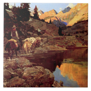 Frank Tenney Johnson Westerne Art "Mountain Lake" Tegeltje