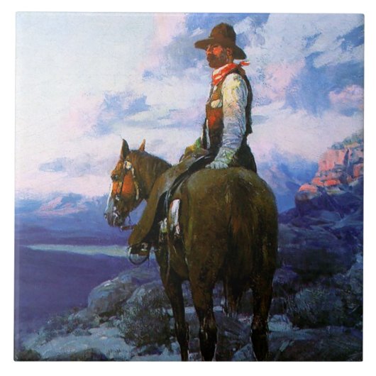Frank Tenney Johnson Westerne Art "The Rustler" Tegeltje (Voorkant)