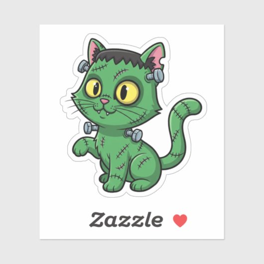Frankenkitty – Schattigee Frankenstein kat Hallowe Sticker (Vel)