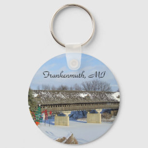 Frankenmuth Michigan Overdekte Brug Sneeuw Sleutel Sleutelhanger