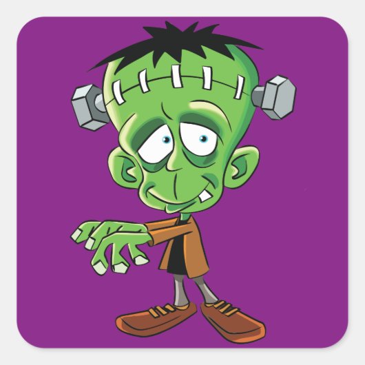 FRANKENSTEIN-CARTOON VIERKANTE STICKER (Voorkant)