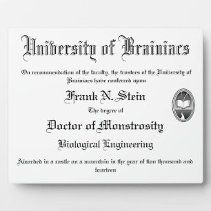 Frankenstein diploma display fotoplaat