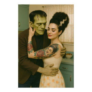 Frankenstein en Bride MCM Art Foto Afdruk