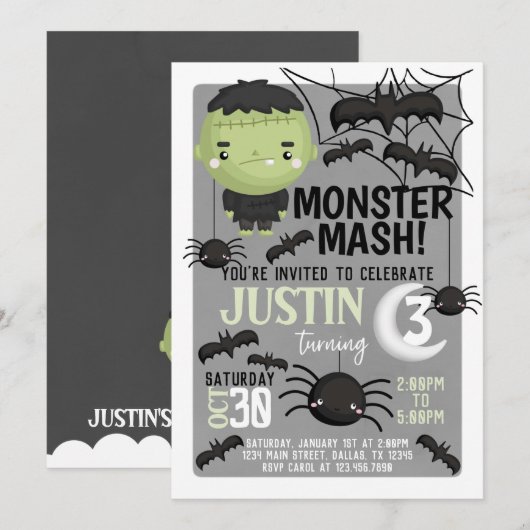 Frankenstein Halloween Birthday Party Invitation Kaart (Voorkant / Achterkant)