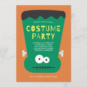 Frankenstein Halloween Costume Party Invitation Kaart
