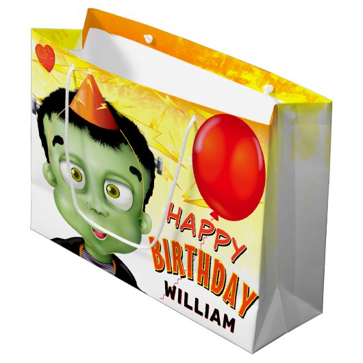 Frankenstein Halloween Kids Verjaardag Groot Cadeauzakje (Voorkant Gekanteld)