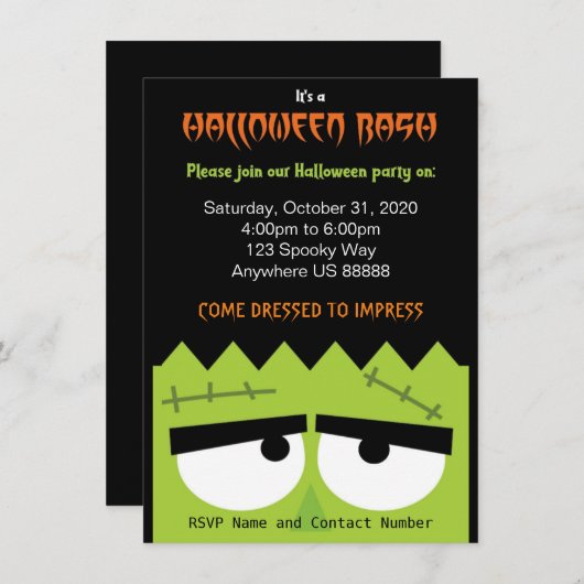 Frankenstein Halloween Party Invitation (Devant / Derrière)