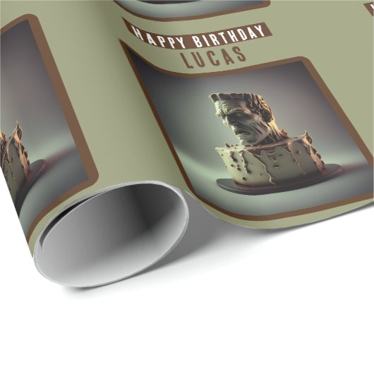Frankenstein Hoofd Chocolade Cake Cadeaupapier (Rol Hoek)