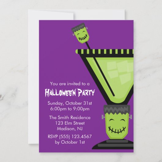 Frankenstein Martini Glass Halloween Kaart (Voorkant)