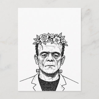 Frankenstein met een bloemenkrans briefkaart