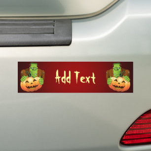 Frankenstein Monster Cartoon met pompoen Bumpersticker