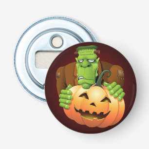 Frankenstein Monster Cartoon met pompoen Button Flesopener