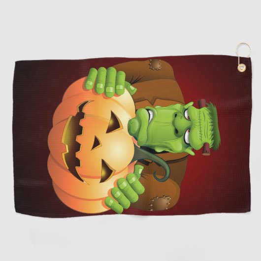Frankenstein Monster Cartoon met pompoen Golfhanddoek (Horizontaal)