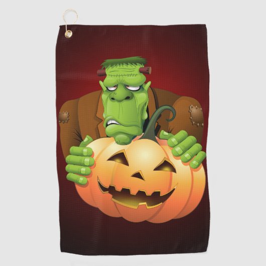 Frankenstein Monster Cartoon met pompoen Golfhanddoek (Voorkant)