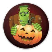 Frankenstein Monster Cartoon met pompoen Keramische Knop (Voorkant)