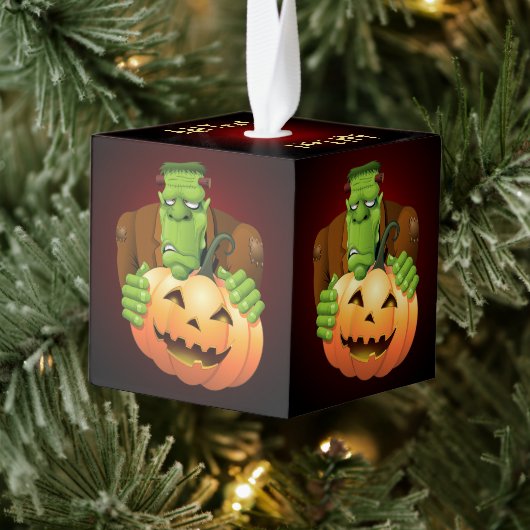 Frankenstein Monster Cartoon met pompoen Kubus Ornament (Boom)