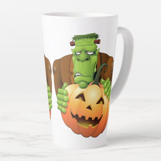 Frankenstein Monster Cartoon met pompoen Latte Mok (Rechterhoek)