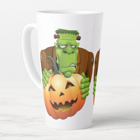 Frankenstein Monster Cartoon met pompoen Latte Mok (Linkerhoek)