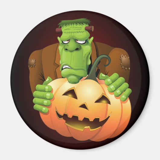 Frankenstein Monster Cartoon met pompoen Magneet (Voorkant)