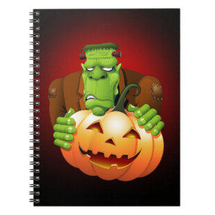 Frankenstein Monster Cartoon met pompoen Notitieboek
