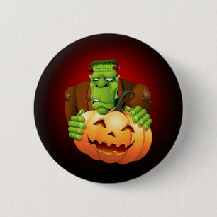 Frankenstein Monster Cartoon met pompoen Ronde Button 5,7 Cm