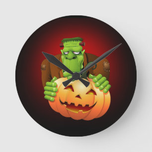 Frankenstein Monster Cartoon met pompoen Ronde Klok
