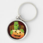 Frankenstein Monster Cartoon met pompoen Sleutelhanger (Voorkant)