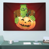 Frankenstein Monster Cartoon met pompoen Spandoek (Beurs)