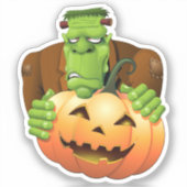 Frankenstein Monster Cartoon met pompoen Sticker (Voorkant)