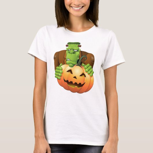 Frankenstein Monster Cartoon met pompoen T-shirt (Voorkant)