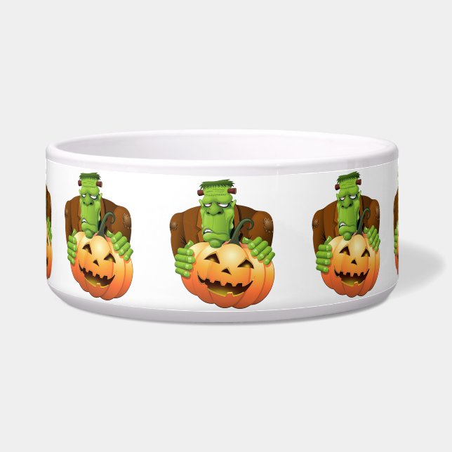 Frankenstein Monster Cartoon met pompoen Voerbakje (Voorkant)