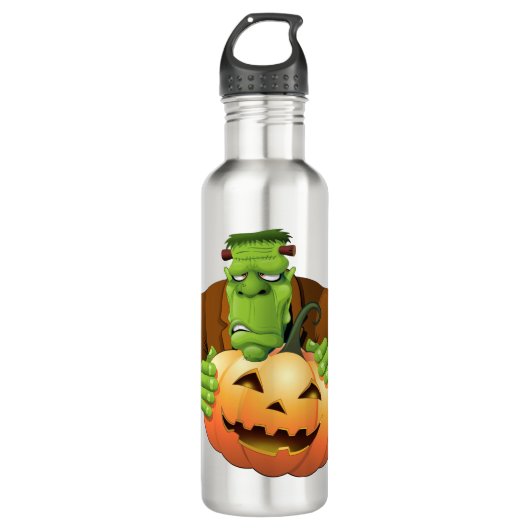 Frankenstein Monster Cartoon met pompoen Waterfles (Voorkant)