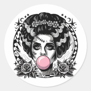 Frankenstein Monster en bruid Bubble Gum Funny Ha Ronde Sticker