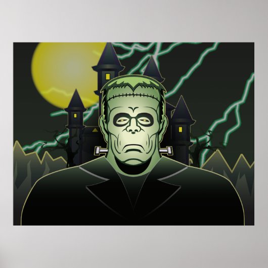 Frankenstein Monster Halloween Castle Lightning Poster (Voorkant)
