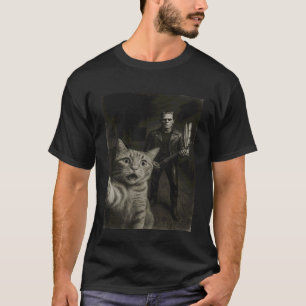 Frankenstein Monster Selfie Oranje Kat Rock Muziek T-shirt
