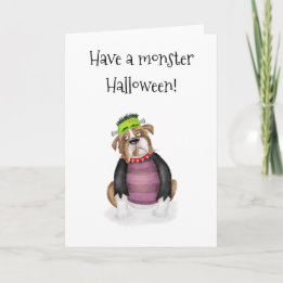 Frankenstein's Monster bulldog Halloween kaart