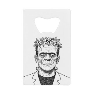 FRankenstien met een bloemenkrans Kredietkaart Flessenopener