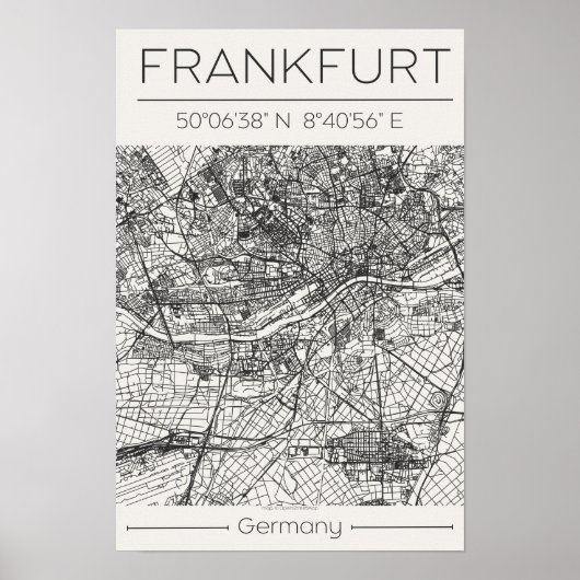 Frankfurt City Map Poster Modern Minimal Urban Art (Devant)