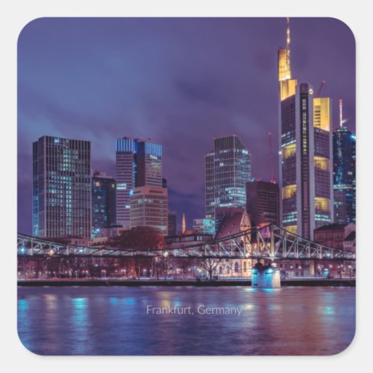 Frankfurt Duitsland bij nacht Vierkante Sticker (Voorkant)