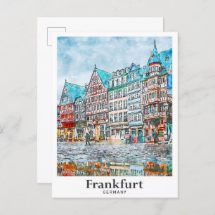 Frankfurt Duitsland Reizen Waterverf Hand getekend Briefkaart