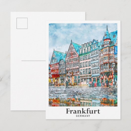 Frankfurt Duitsland Reizen Waterverf Hand getekend Briefkaart (Voorkant / Achterkant)