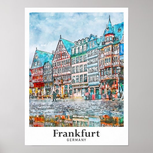 Frankfurt Duitsland Reizen Waterverf Hand getekend Poster (Voorkant)